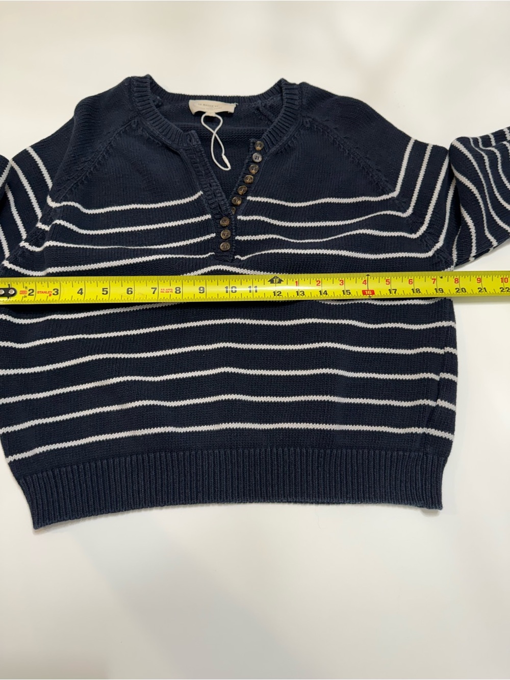 Sezane Navy and White Striped Henley Pullover Size Small - Picture 4 of 7